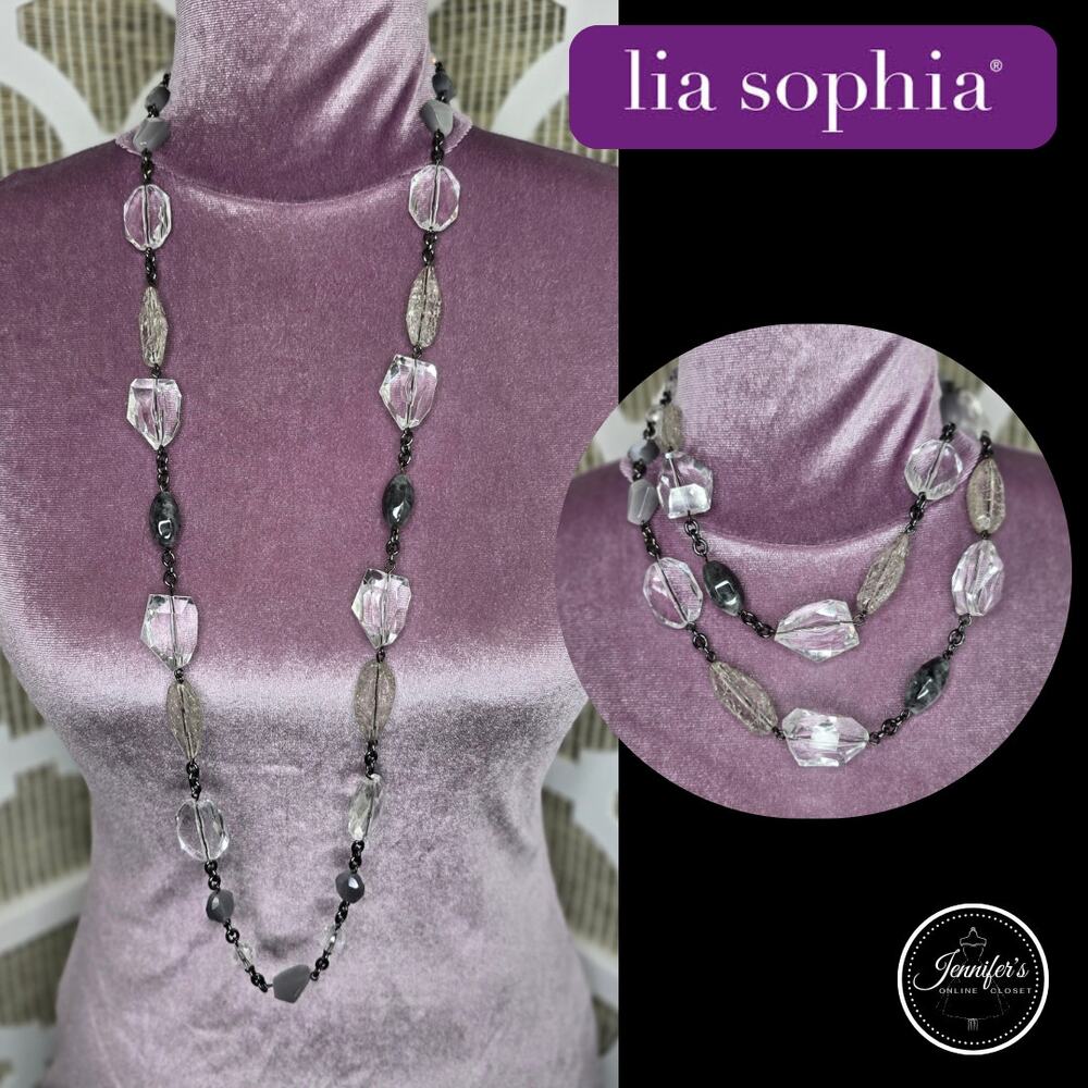 Lia Sophia Glacial Genuine Moonstone Cat's Eye and Clear Glass Bead Necklace
